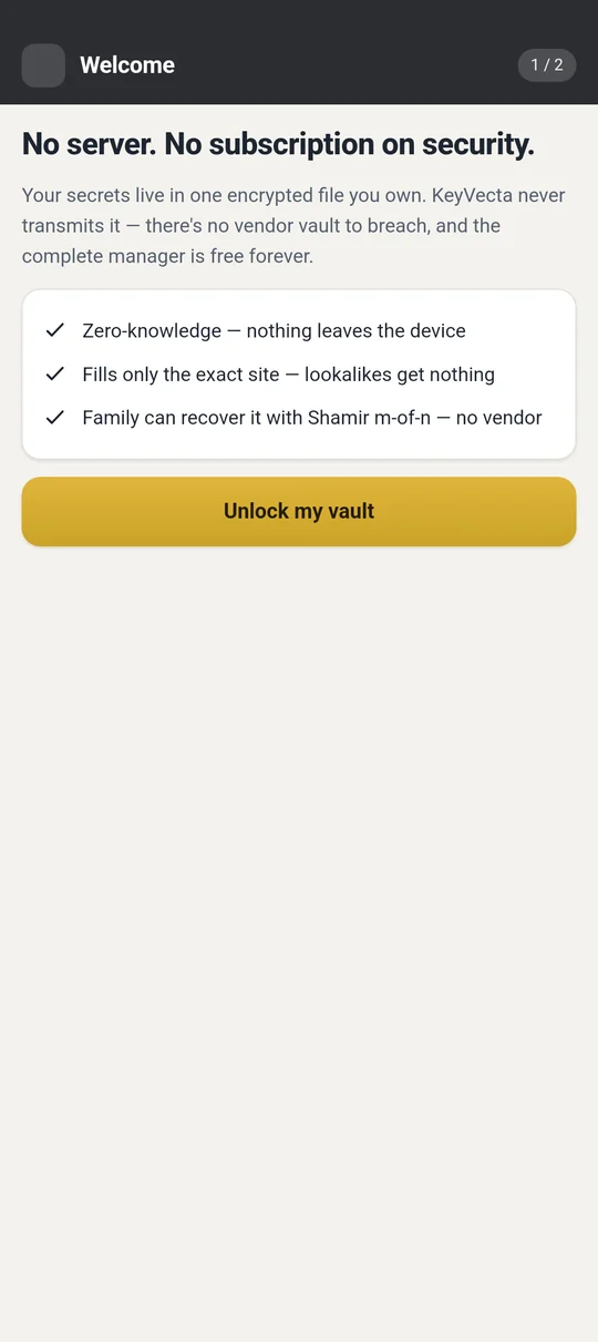 No server to breach and no subscription. Zero-knowledge, fills only the exact site, and family can recover it with Shamir sharing, no vendor.